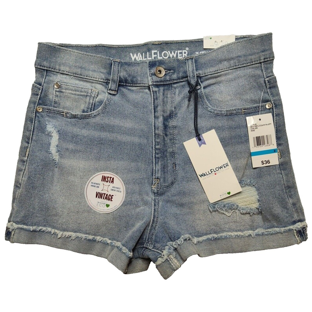 Wallflower‎ Women Junior 9/29  Stellar High Rise Shorty Blue Jean 2" Shorts NEW